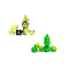 Mini 2 Dice Set Green and Yellow Polyhedral Dice for Board Game
