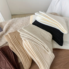 6 Pairs Argyle Solid Socks Mid Tube Women's Stockings