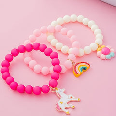 3pcs Girls Beaded Bracelets Unicorn Rainbow Flower Pendant