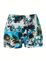  Cross Art Letter Print Tie Dye High Rise Shorts
