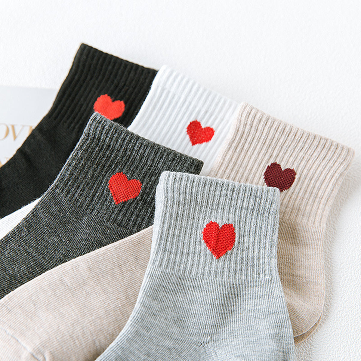 5pairs Heart Embroidery Mid Tube Socks Women's Stockings Pack