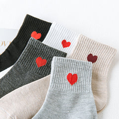 5pairs Heart Embroidery Mid Tube Socks Women's Stockings Pack