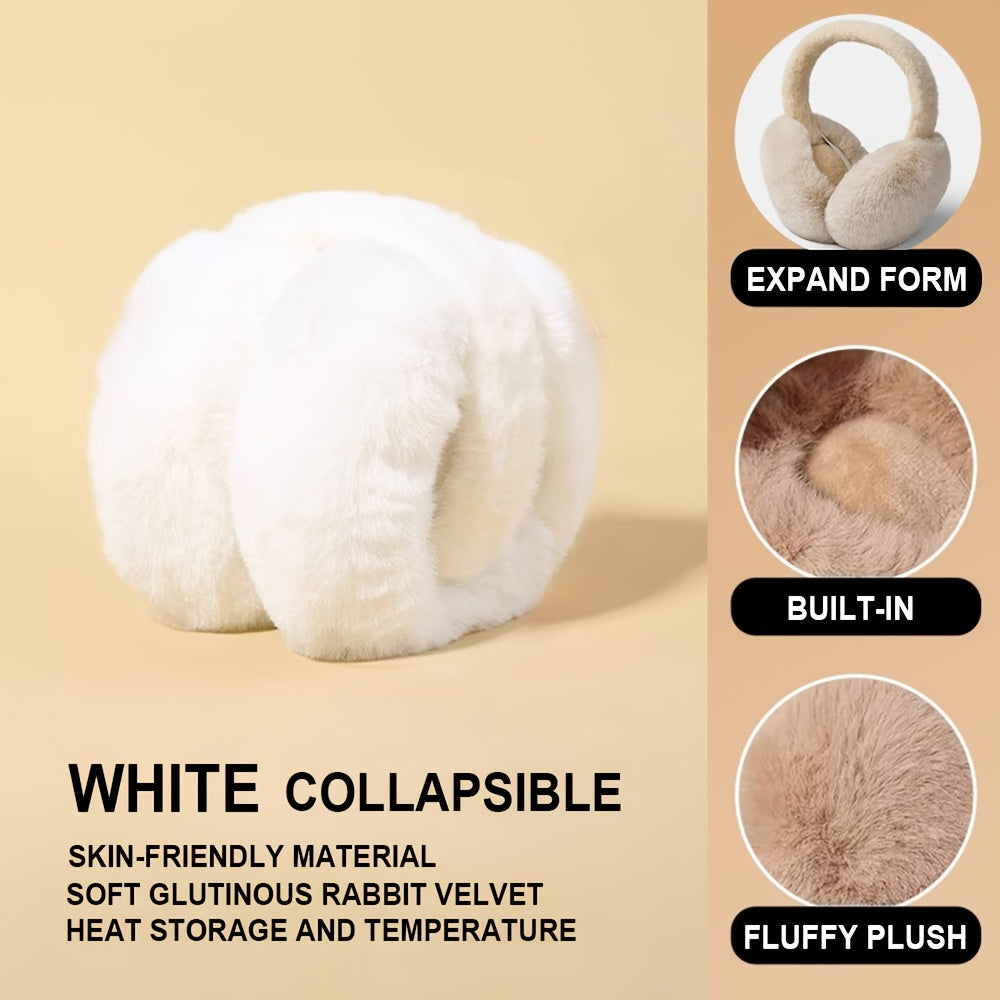 Winter Warm Beige Foldable Earmuffs for Outdoor Activities