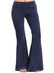  Denim Print Flare Leg Pants