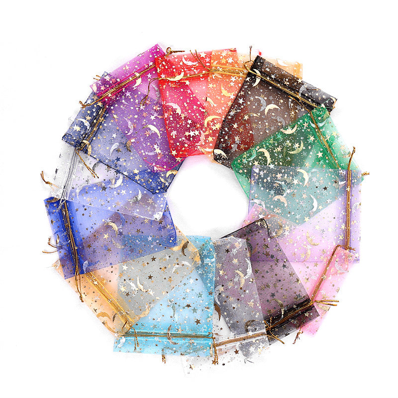 50pcs Bronzing Star Moon Organza Mesh Bag