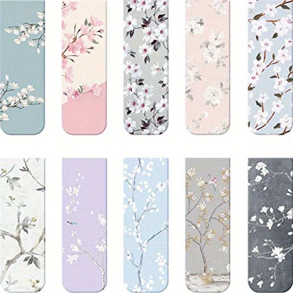 10pcs Magnetic Bookmarks Assorted Set For Students Reading Floral Style