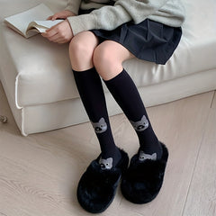 3 Pairs Cat & Argyle Calf Socks Bow Knee High Socks Women's Stockings