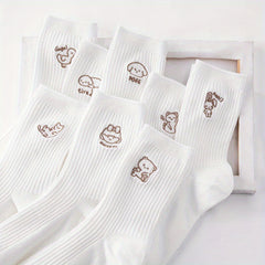 8 Pairs Cartoon Animal Print Comfy Socks Women's Stockings