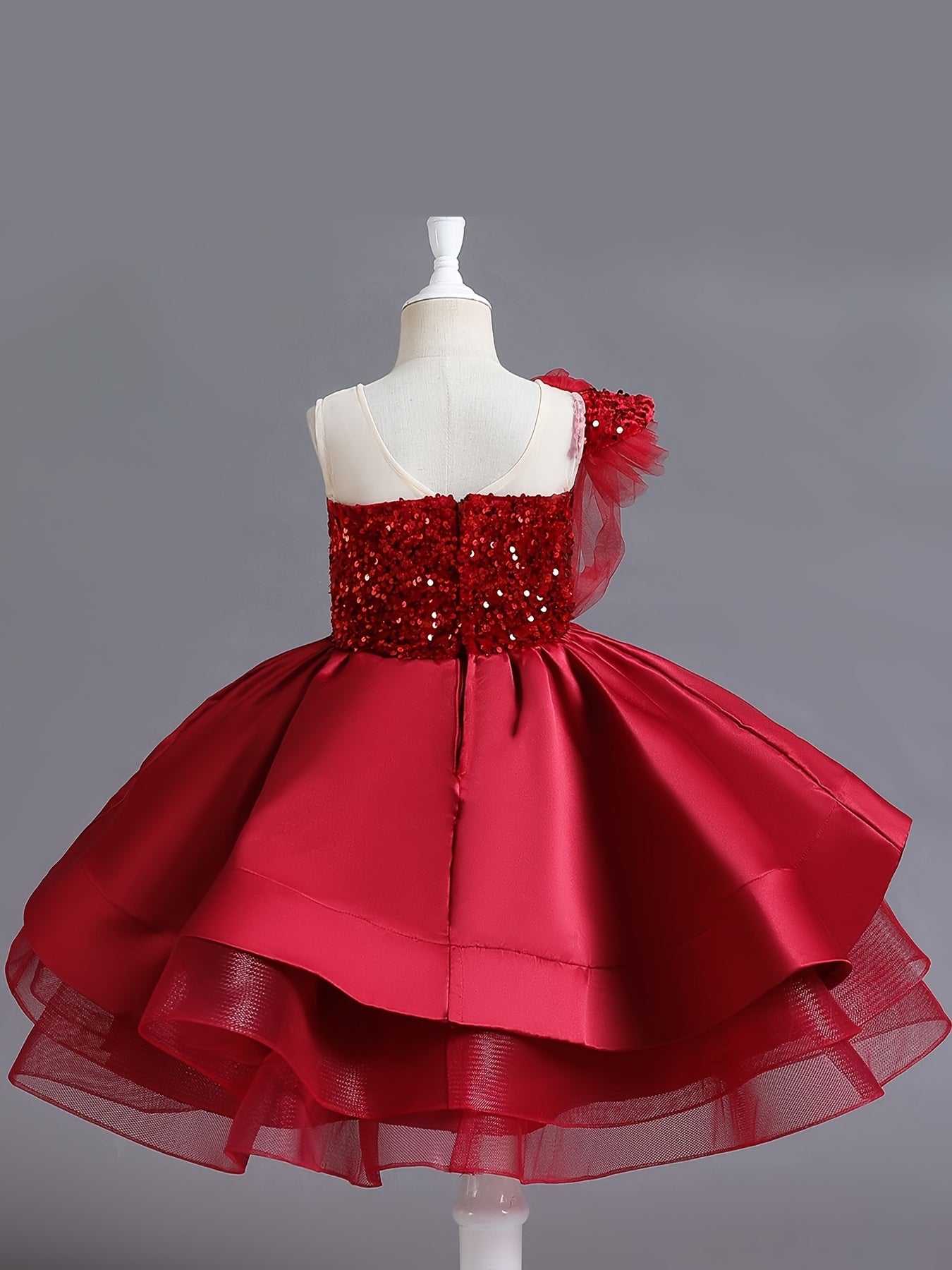 Girls Puffy Princess Dress Sequin Ruffle Tulle Tutu Dress
