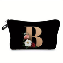 Flower & Letter Print Cosmetic Bag Zipper Makeup Pouch