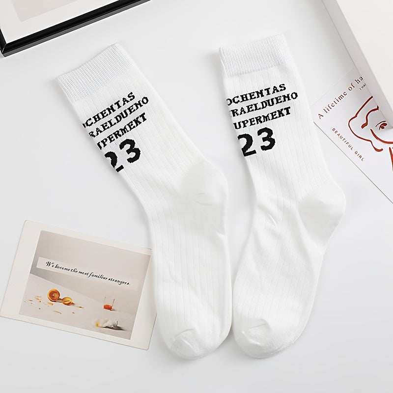 Letter Print Socks Women's Mid Tube Stockings