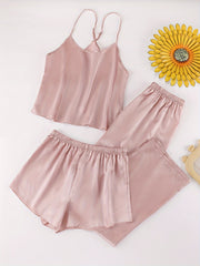 Floral Print Pajama Set Cami Top & Shorts & Pants