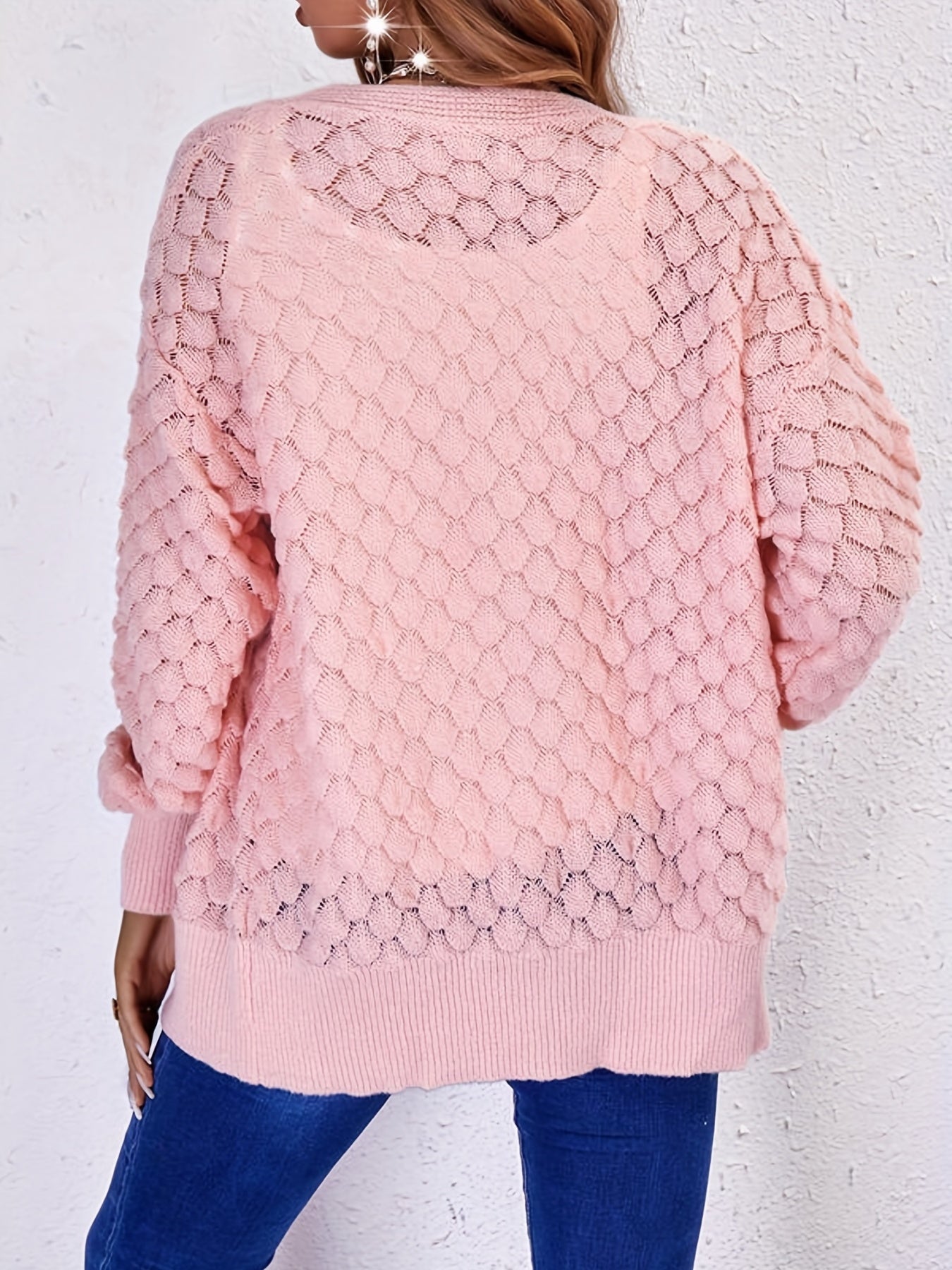  Solid Lantern Sleeve Open Front Cardigan