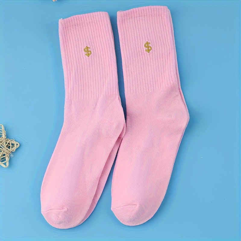 3 Pairs Money Print Socks Comfy & Breathable Mid Tube Socks