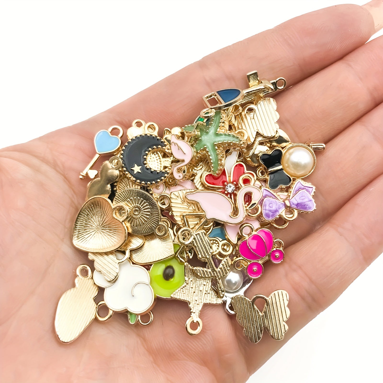 50pcs Enamel Mix Flowers Heart Charms Pendants DIY Jewelry Making