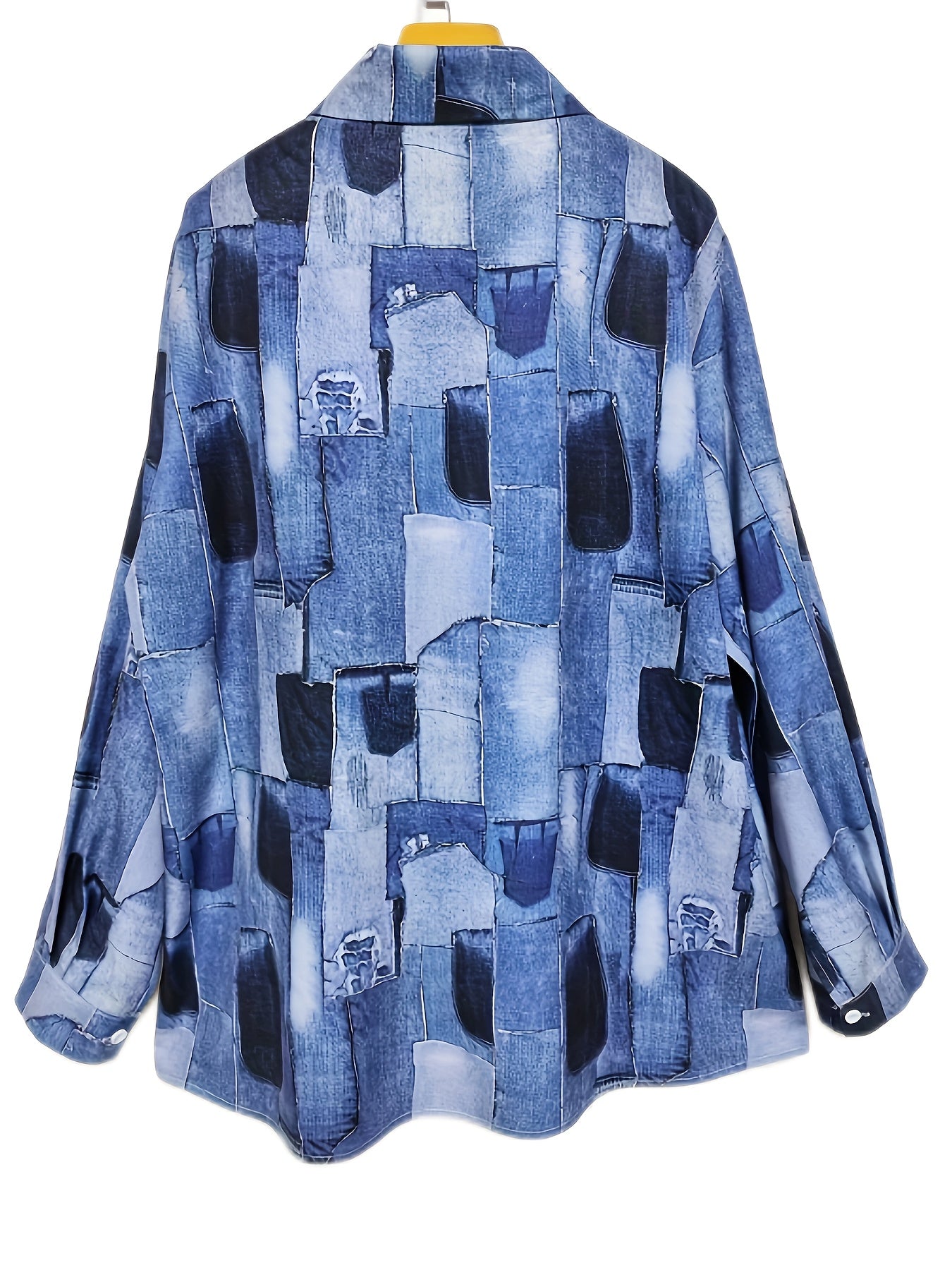  Denim Print Long Sleeve Button Up Shirt Top