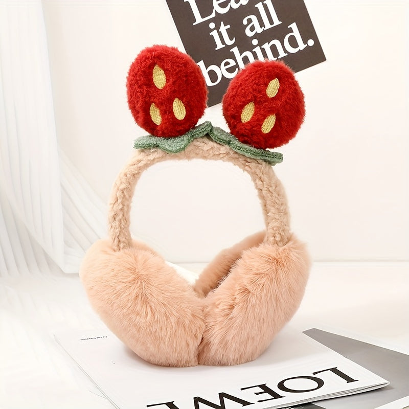 Women's Strawberry Earmuffs for Christmas - Comfortable Winter Ear Warmers