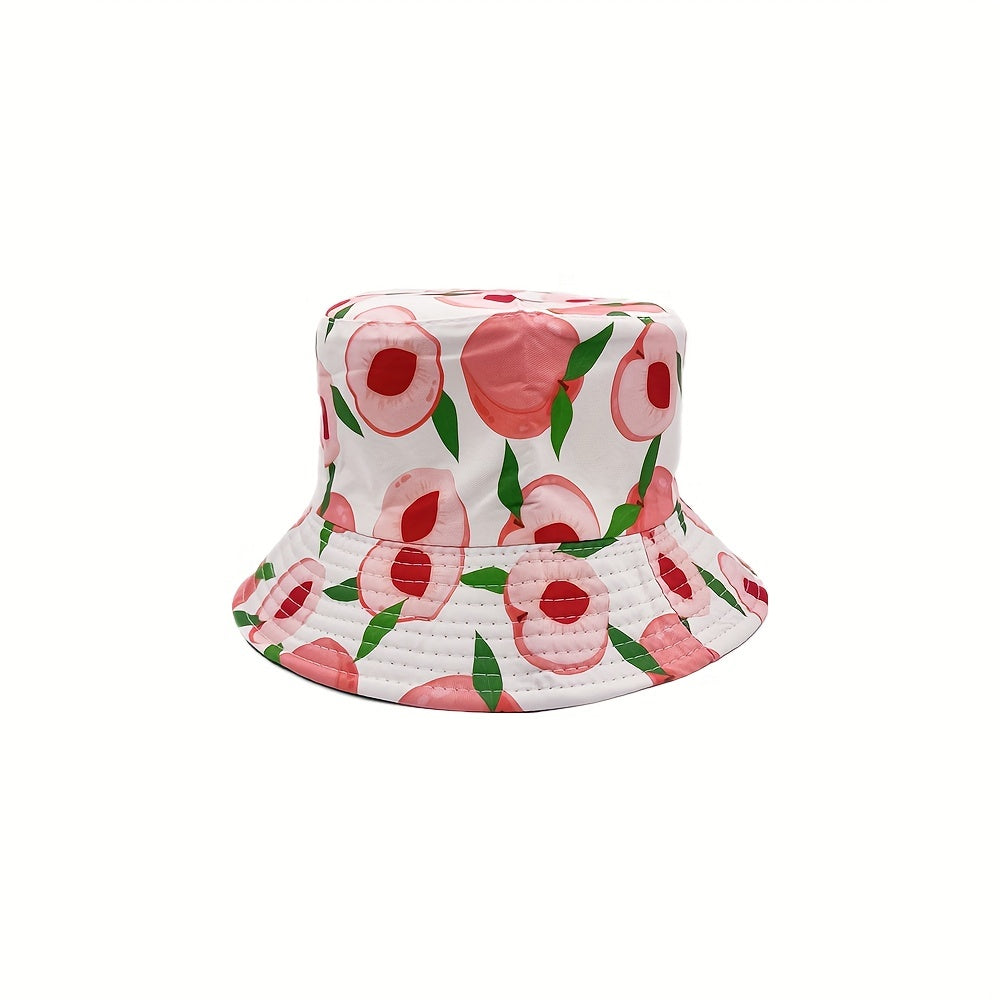 Pink Peach Print Bucket Hat Reversible Sunscreen Basin Hat