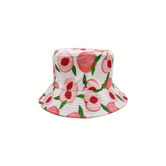 Pink Peach Print Bucket Hat Reversible Sunscreen Basin Hat