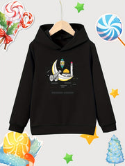 Moon Pattern Girl's Cotton Hoodie Active Breathable Hooded Sweatshirt