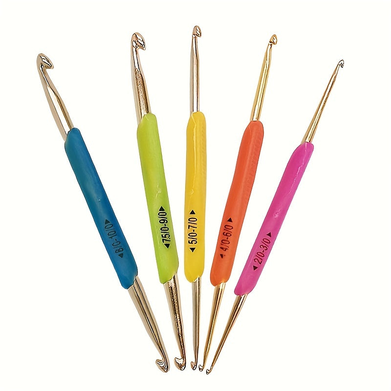5pcs Silicone Handle Double Head Aluminum Crochet Hooks Set
