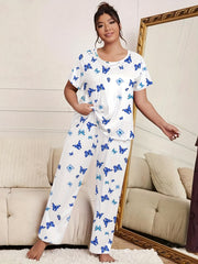  Butterfly Print Casual Pajama Set