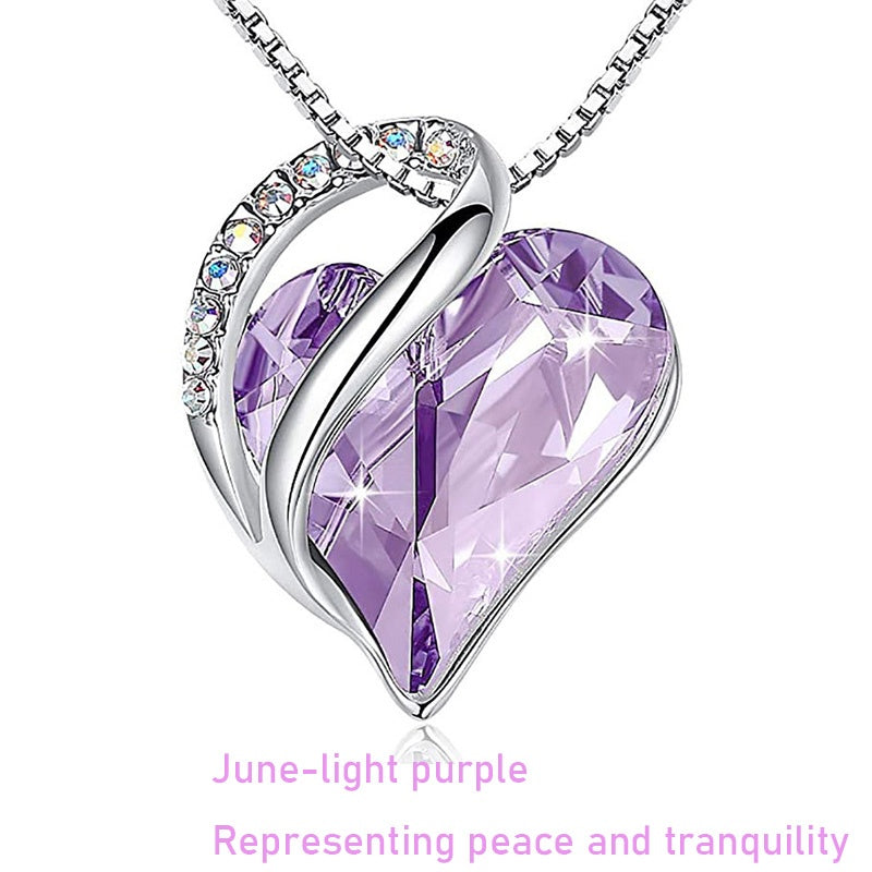 12 Months Birthstone Love Heart Pendant Necklace Jewelry Gift For Women