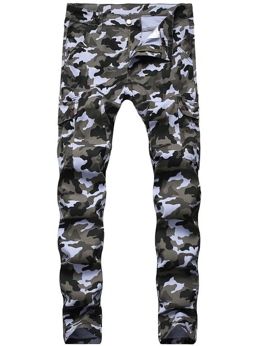 Camouflage Pattern Pocket Jeans Men s Casual Stretch Street Style Denim