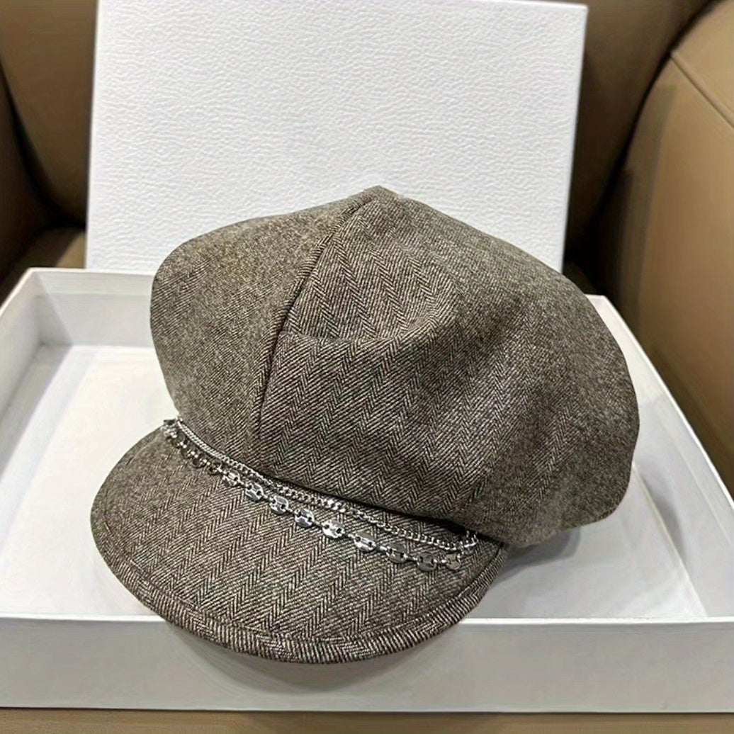 Vintage Solid Beret British Style Octagonal Hat Newsboy Hat
