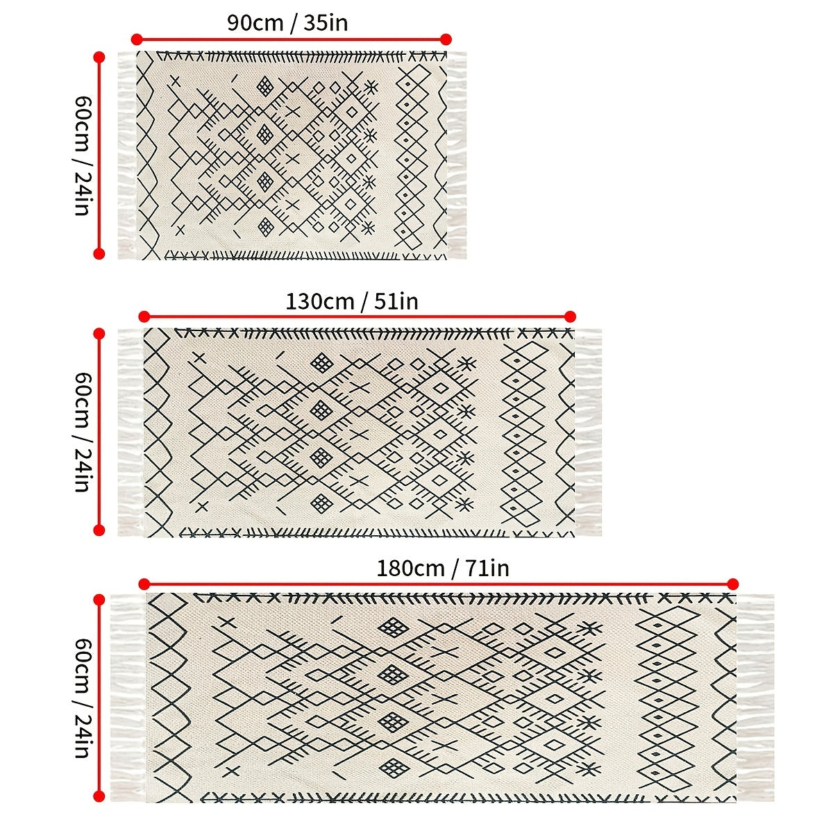 Boho Hand woven Linen Area Rugs With Tassels