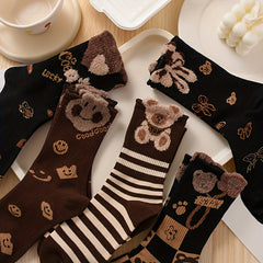 5 Pairs Cute Cartoon Print Comfy Mid Tube Women's Socks