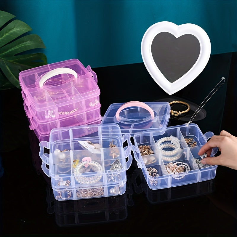 3-Layer Portable Storage Box 18 Grid Clear Plastic Organizer Tool Toy Stackable