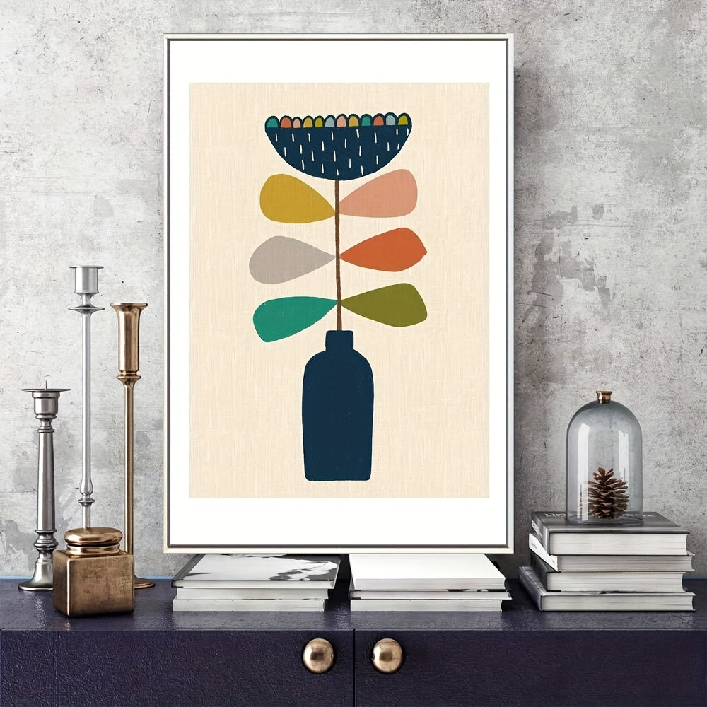 Modern Line Art Green Pear with Pink Leaf Geometric Illustrations Wall Decor