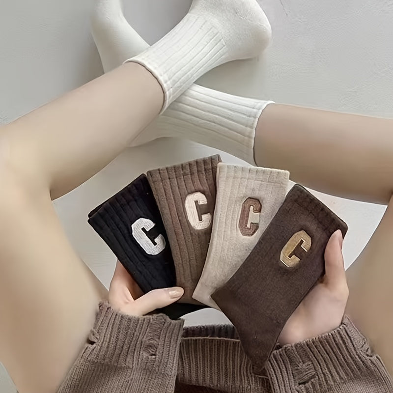 5 Pairs Letter Print Socks All-match Women's Stockings