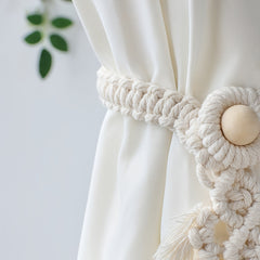 Bohemian Woven Curtain Binding Rope Tassel Leaf Wood Bead Decoration