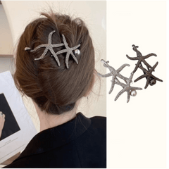 Starfish Rhinestone Hair Clip Set Faux Pearl Hair Accessories