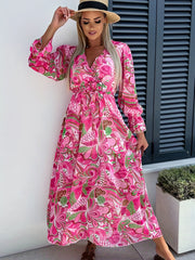  Allover Print Flounce Sleeve Maxi Dress
