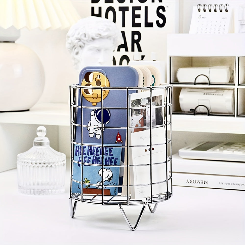 Iron Desktop Storage Basket Sundries Shelf Large Capacity Retro Style