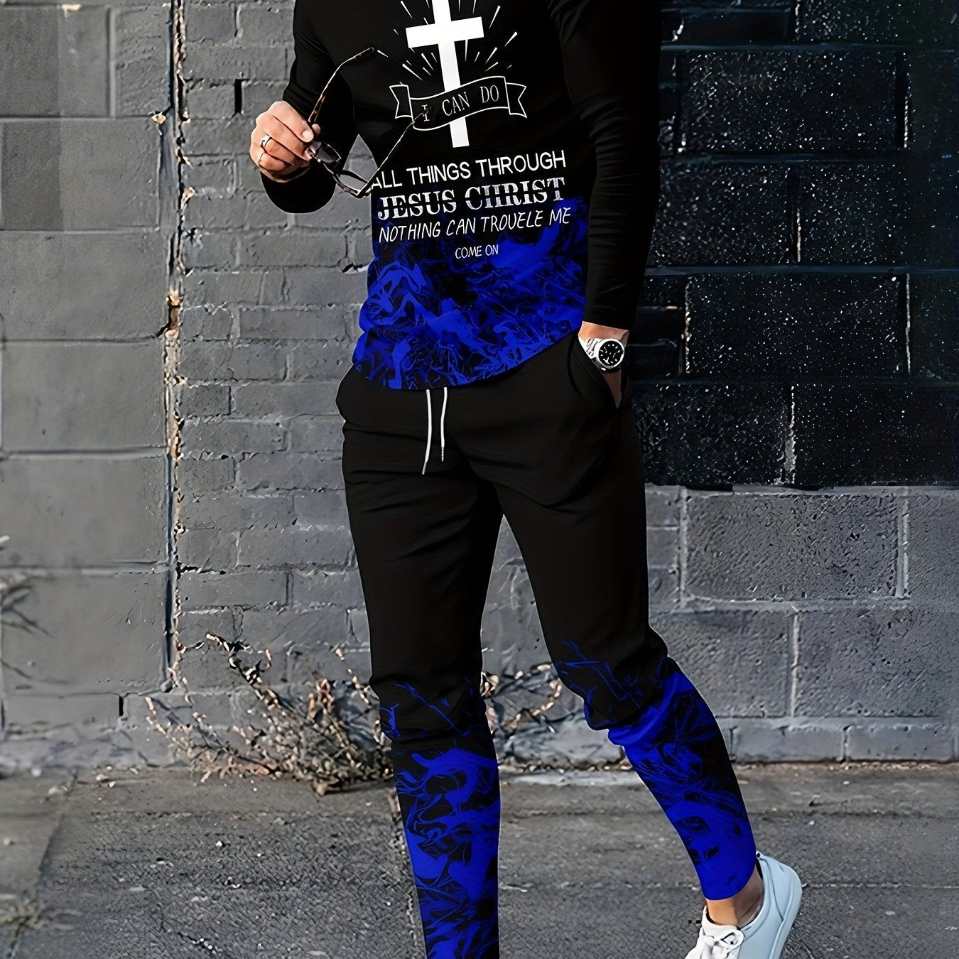 Men's 2 Piece Outfits Long Sleeve T-shirt and Loose Sweatpants Set