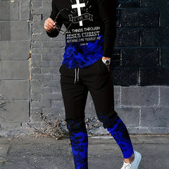 Men's 2 Piece Outfits Long Sleeve T-shirt and Loose Sweatpants Set