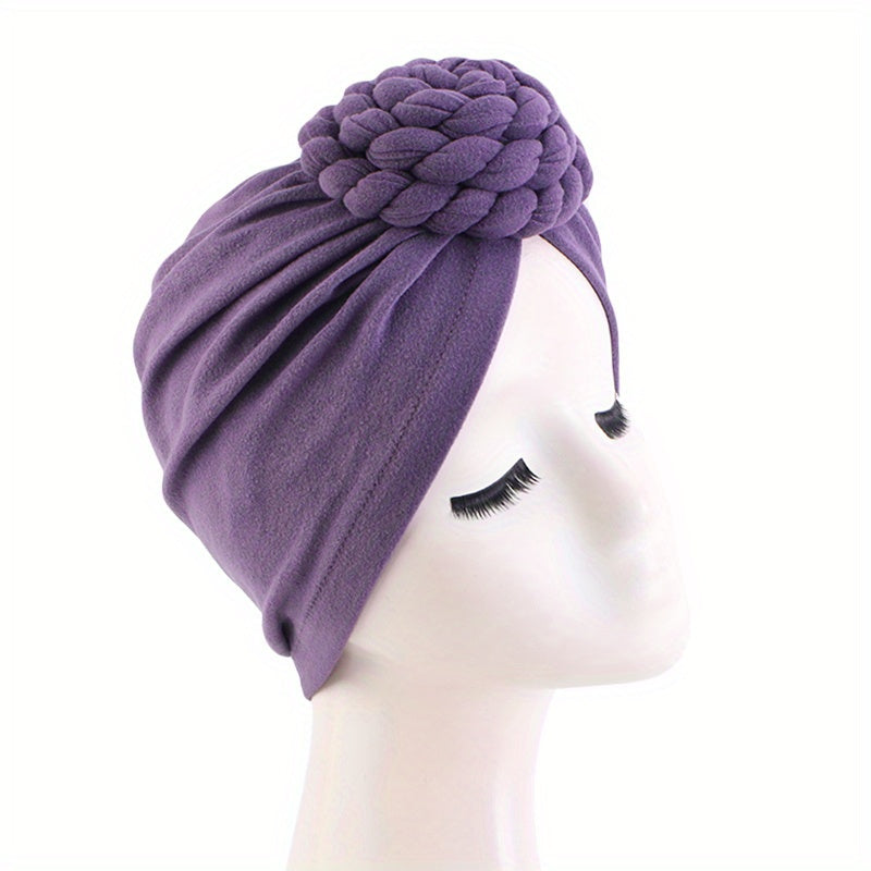 Braided Knotted Turban Cap Head Wrap Bandana Stretchy Beanie Hat