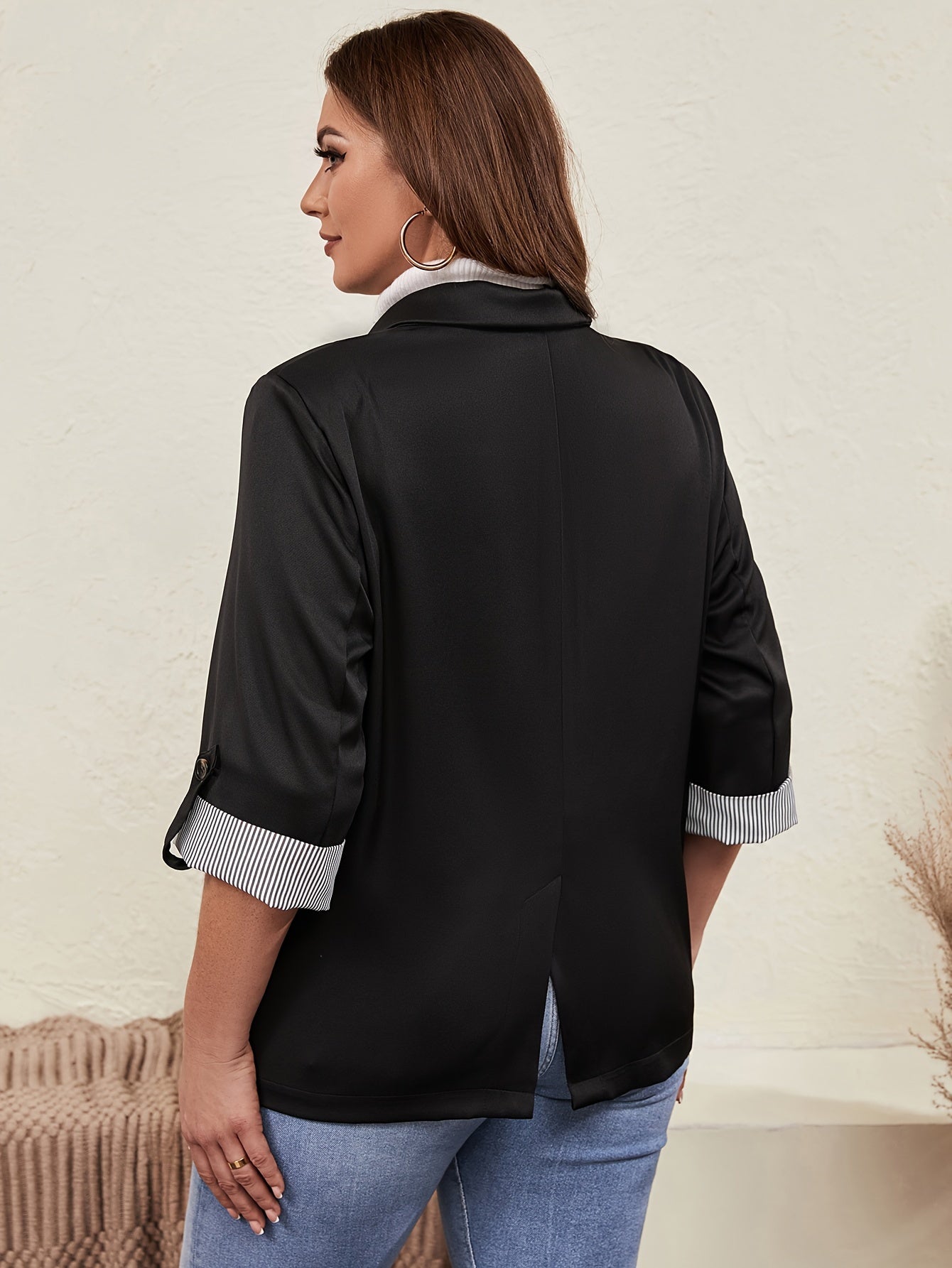  Colorblock Stripe Print Blazer