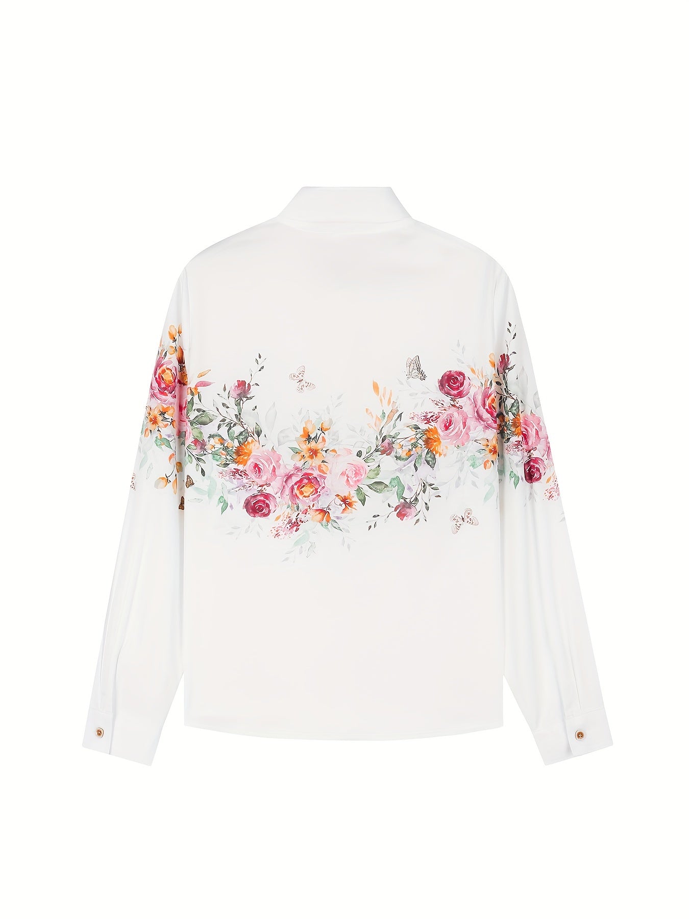  Floral Print Long Sleeve Button Up Collar Shirt
