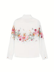  Floral Print Long Sleeve Button Up Collar Shirt