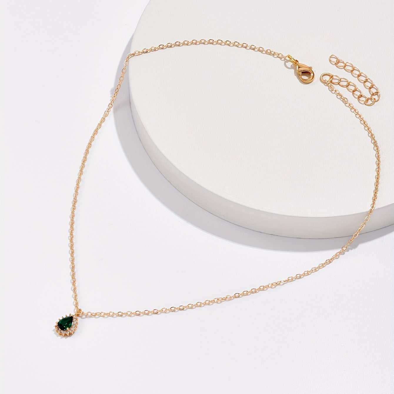 Green Zircon Teardrop Pendant Necklace Women's Accessories Gift