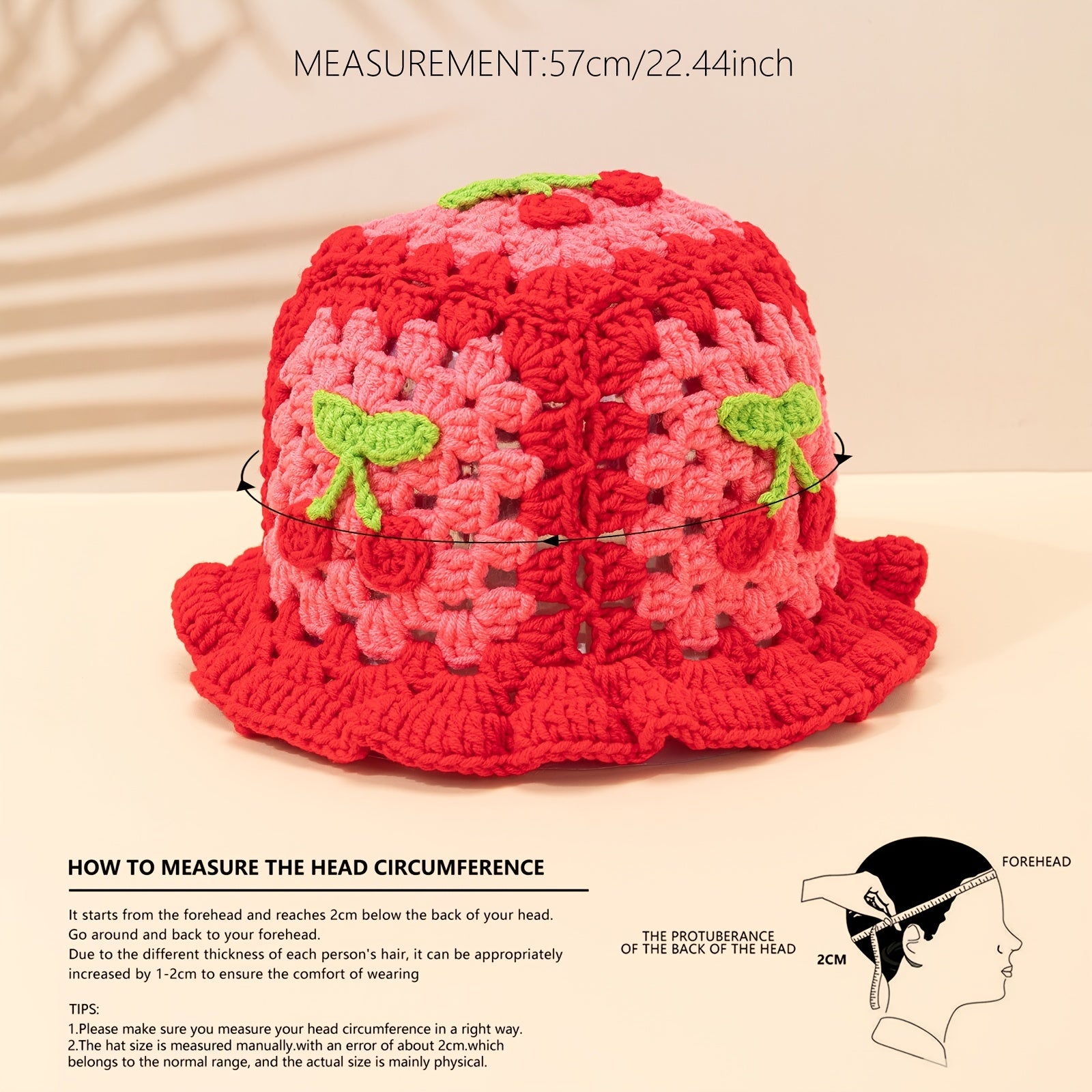 Cherry Crochet Ruffles Beanie Hollow Cotton Cloche Hat Women Knit Hats Bucket