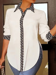 Plus Size Colorblock Geometric Print Button Up Collar Shirt