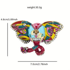 Vintage Elephant Enamel Rhinestone Brooch