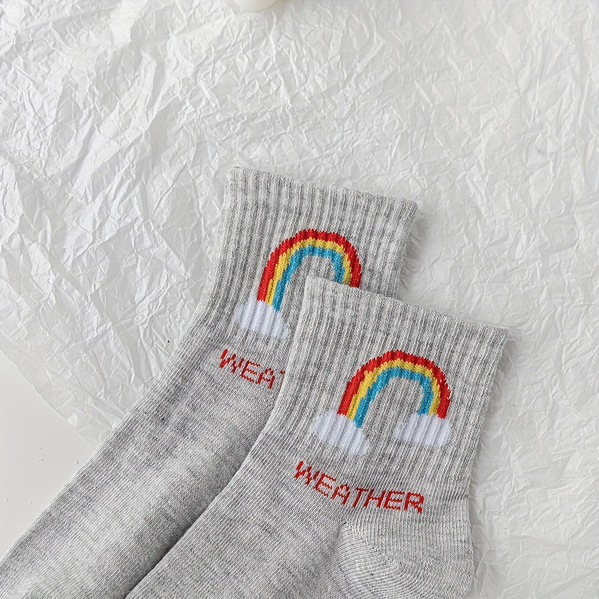 5 Pairs Cartoon Weather Print Socks Women's Mid Tube Stockings