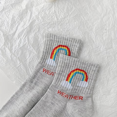 5 Pairs Cartoon Weather Print Socks Women's Mid Tube Stockings
